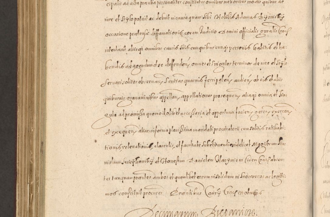 Zdjęcie nr 1452 dla obiektu archiwalnego: Acta actorum causarum obligationum institutionum, decretorum, constitutionum, quietonum, resignonum, cessionum, accaeterarum, obseruonum tam iudicialium quam extraiudicialium coram Admondo Reverendo Domino Joanne Zerzynski Canonico, Vicario in Spiritualibus et Officiali generali Cracoviensis Iudice deputati per Illustrissimum ac Reverendissimum Dominum Martinum Szyszkowski Dei et Apostolice Sedis gratia Episcopum Cracoviensis ad Annum Domini Millesimum Sexcentesimum Decimum Septimum Indicatione quindecima Pontificus SS. D. N. D. Pauli Divina providentia Papae V. foeliciter moderni anno ipsus duodecimo continuantur