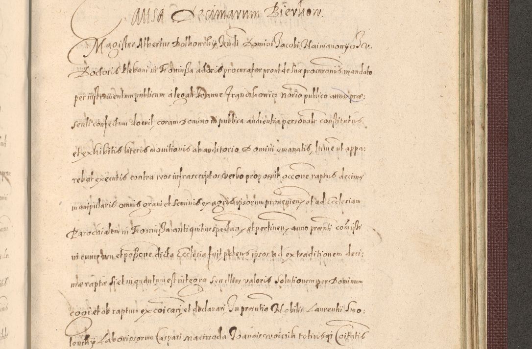 Zdjęcie nr 1445 dla obiektu archiwalnego: Acta actorum causarum obligationum institutionum, decretorum, constitutionum, quietonum, resignonum, cessionum, accaeterarum, obseruonum tam iudicialium quam extraiudicialium coram Admondo Reverendo Domino Joanne Zerzynski Canonico, Vicario in Spiritualibus et Officiali generali Cracoviensis Iudice deputati per Illustrissimum ac Reverendissimum Dominum Martinum Szyszkowski Dei et Apostolice Sedis gratia Episcopum Cracoviensis ad Annum Domini Millesimum Sexcentesimum Decimum Septimum Indicatione quindecima Pontificus SS. D. N. D. Pauli Divina providentia Papae V. foeliciter moderni anno ipsus duodecimo continuantur