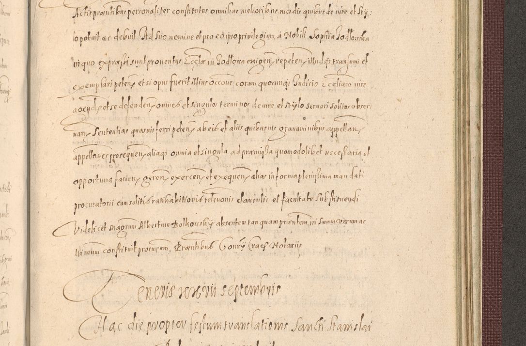 Zdjęcie nr 1433 dla obiektu archiwalnego: Acta actorum causarum obligationum institutionum, decretorum, constitutionum, quietonum, resignonum, cessionum, accaeterarum, obseruonum tam iudicialium quam extraiudicialium coram Admondo Reverendo Domino Joanne Zerzynski Canonico, Vicario in Spiritualibus et Officiali generali Cracoviensis Iudice deputati per Illustrissimum ac Reverendissimum Dominum Martinum Szyszkowski Dei et Apostolice Sedis gratia Episcopum Cracoviensis ad Annum Domini Millesimum Sexcentesimum Decimum Septimum Indicatione quindecima Pontificus SS. D. N. D. Pauli Divina providentia Papae V. foeliciter moderni anno ipsus duodecimo continuantur