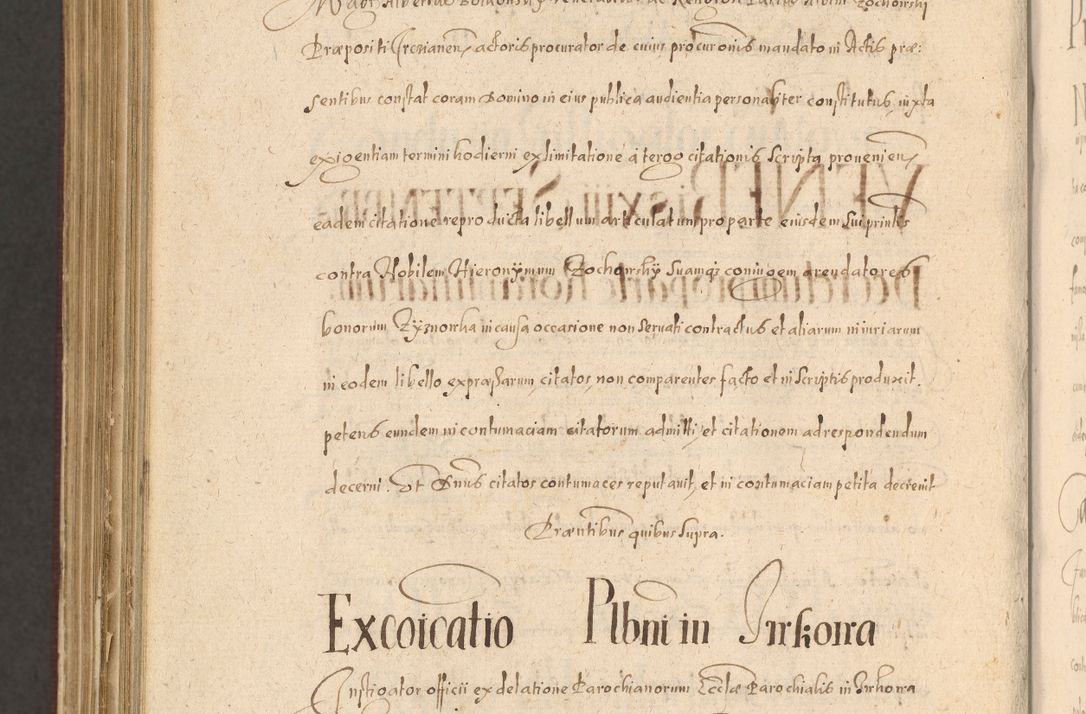 Zdjęcie nr 1416 dla obiektu archiwalnego: Acta actorum causarum obligationum institutionum, decretorum, constitutionum, quietonum, resignonum, cessionum, accaeterarum, obseruonum tam iudicialium quam extraiudicialium coram Admondo Reverendo Domino Joanne Zerzynski Canonico, Vicario in Spiritualibus et Officiali generali Cracoviensis Iudice deputati per Illustrissimum ac Reverendissimum Dominum Martinum Szyszkowski Dei et Apostolice Sedis gratia Episcopum Cracoviensis ad Annum Domini Millesimum Sexcentesimum Decimum Septimum Indicatione quindecima Pontificus SS. D. N. D. Pauli Divina providentia Papae V. foeliciter moderni anno ipsus duodecimo continuantur