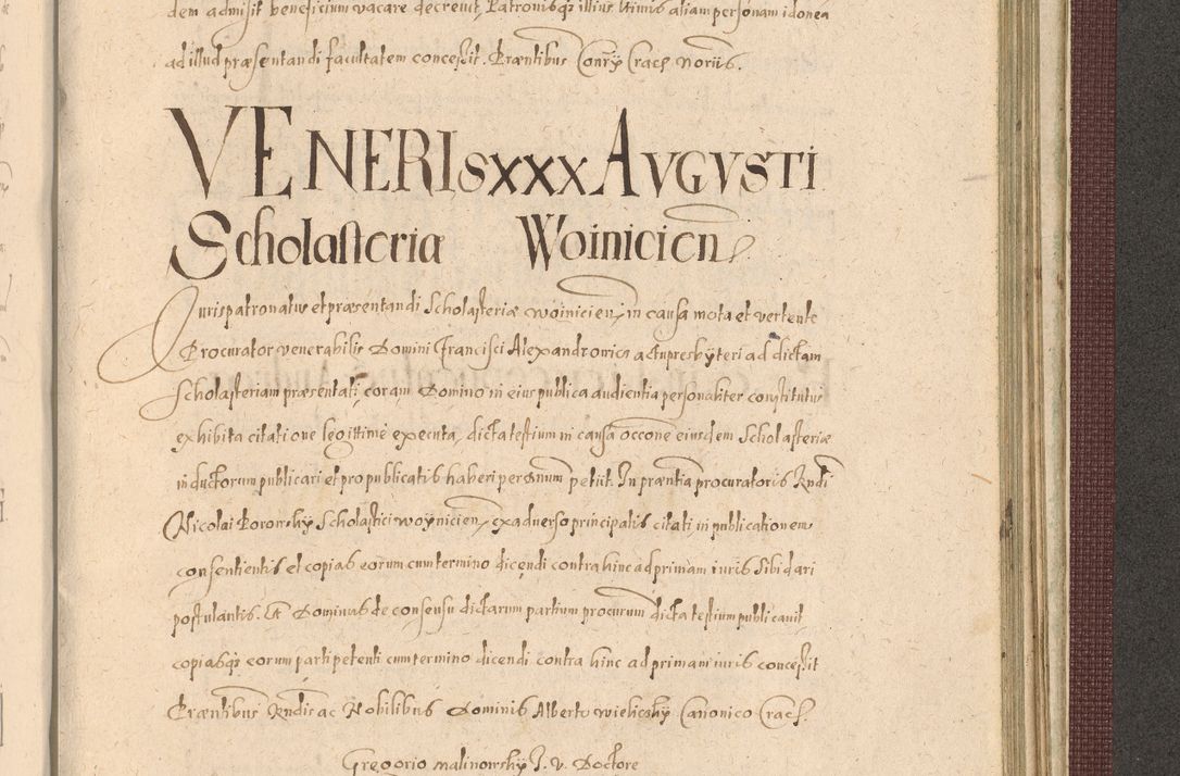 Zdjęcie nr 1395 dla obiektu archiwalnego: Acta actorum causarum obligationum institutionum, decretorum, constitutionum, quietonum, resignonum, cessionum, accaeterarum, obseruonum tam iudicialium quam extraiudicialium coram Admondo Reverendo Domino Joanne Zerzynski Canonico, Vicario in Spiritualibus et Officiali generali Cracoviensis Iudice deputati per Illustrissimum ac Reverendissimum Dominum Martinum Szyszkowski Dei et Apostolice Sedis gratia Episcopum Cracoviensis ad Annum Domini Millesimum Sexcentesimum Decimum Septimum Indicatione quindecima Pontificus SS. D. N. D. Pauli Divina providentia Papae V. foeliciter moderni anno ipsus duodecimo continuantur