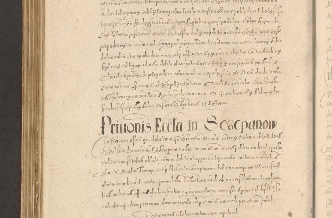 Zdjęcie nr 1356 dla obiektu archiwalnego: Acta actorum causarum obligationum institutionum, decretorum, constitutionum, quietonum, resignonum, cessionum, accaeterarum, obseruonum tam iudicialium quam extraiudicialium coram Admondo Reverendo Domino Joanne Zerzynski Canonico, Vicario in Spiritualibus et Officiali generali Cracoviensis Iudice deputati per Illustrissimum ac Reverendissimum Dominum Martinum Szyszkowski Dei et Apostolice Sedis gratia Episcopum Cracoviensis ad Annum Domini Millesimum Sexcentesimum Decimum Septimum Indicatione quindecima Pontificus SS. D. N. D. Pauli Divina providentia Papae V. foeliciter moderni anno ipsus duodecimo continuantur