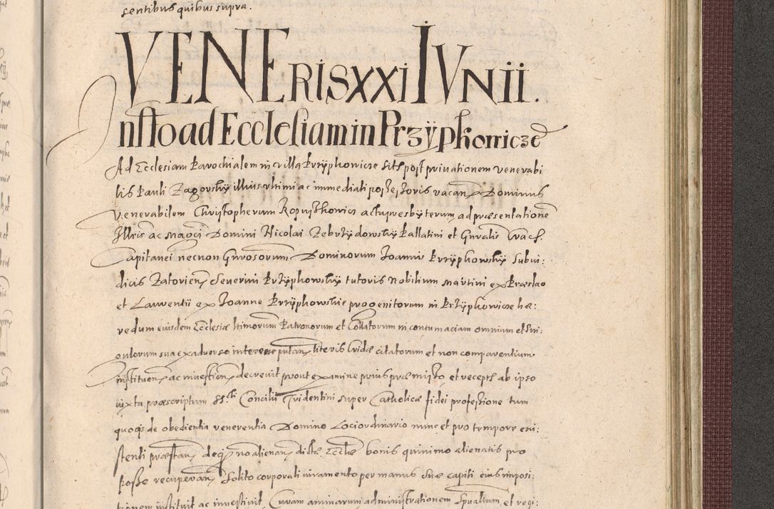 Zdjęcie nr 1313 dla obiektu archiwalnego: Acta actorum causarum obligationum institutionum, decretorum, constitutionum, quietonum, resignonum, cessionum, accaeterarum, obseruonum tam iudicialium quam extraiudicialium coram Admondo Reverendo Domino Joanne Zerzynski Canonico, Vicario in Spiritualibus et Officiali generali Cracoviensis Iudice deputati per Illustrissimum ac Reverendissimum Dominum Martinum Szyszkowski Dei et Apostolice Sedis gratia Episcopum Cracoviensis ad Annum Domini Millesimum Sexcentesimum Decimum Septimum Indicatione quindecima Pontificus SS. D. N. D. Pauli Divina providentia Papae V. foeliciter moderni anno ipsus duodecimo continuantur