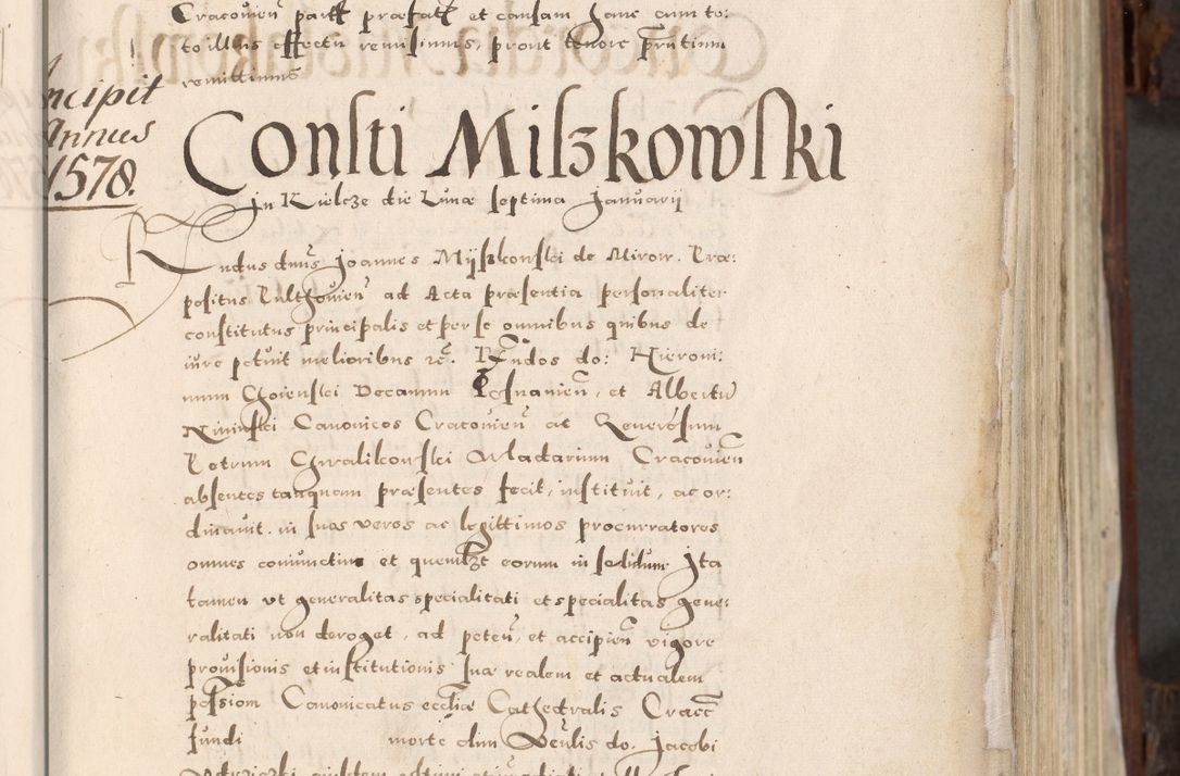 Zdjęcie nr 22 dla obiektu archiwalnego: Acta actorum, constitutionum, obligationum, resignationum, quietationum tempore R. D. Petr Myszkowski, episcopi Cracoviensis, qui post mortem R. D. Francisci Krasiński, episcopi Cracoviensis solius Dei optimi maximi benignitate, Serenissimi Stephani regis Poloniase favore et clementia ex Plocensi ad Cracoviensem auctoritate Ssmi Gregorii XIII successit ab anno 1577 mense Novembri ad annum 1591 mensem Aprilem successive acticatorum.