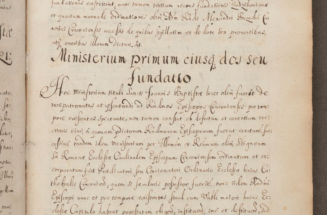 Zdjęcie nr 255 dla obiektu archiwalnego: In Nomine Domini Amen. ACTA VISITATIONIS. Externa sub Anno 1670 in Mense Julio incepta et in Augusto ac aliis Sequentibus eiusdem Anni mensibus per olim Illustrissimum ac Reverendissimum Dominum Andream Trzebicki Episcopum Cracoviensem in Cathedrali Ecclesia peractae, et successive per omnia et singula eiusdem Ecclesiae Sacella seu Capellas continuata atque ad hoc secundum volumen redacta et partim ob pestem Cracoviensem quadriennio grassantem partim ob alia legalia impedimenta quominus eadem Visitatio executa fuerit retardatae Demum morte praefati Illustrissimi et Reverendissimi Andreae Episcopi in Anno 1679 interveniente eadem Acta uti tam posthuma sub felici regimine Illustrissimi et Reverendissimi Domini Joannis Małachowski immediate in eundem Episcopatum succedentes ad effectum et finem executoris Authe. ordinaria in Anno 1682 sunt et fuerunt publicata, atque ideo illis omnibus et singulis quibus interest intimata.  VISITATIO Altarium Ecclesiae Cathedralis Cracoviensis infraspecificatorum circa translationem suorum ministeriorum et unionem Altaribus marmoreis ad quatuor columnas Ecclesiae sitis Anno Domini 1760 Die 17 Mensis Martij peracta. Perillustris Reverendissimus Dominus Hyacinthus Łopacki Canonicus Cathedralis et Archipresbyter Infulatus Cracoviensis Decanus Sandomiriensis a Celsissimo Illustrissimo Reverendissimo Domino Cajetano Ignatio Sołtyk Dei et Apostolicae Sedis Gratia Episcopo Cracoviensi Duce Severiae ad infrascripta delegatus per instrumentum tenoris sequentis ...