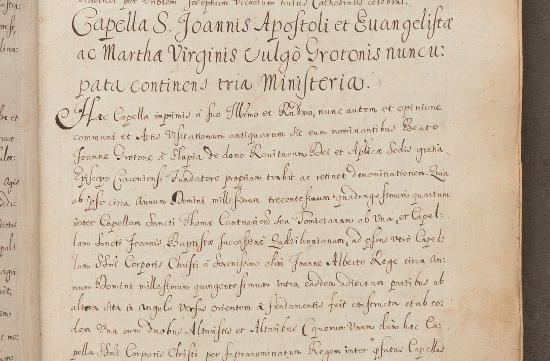 Zdjęcie nr 248 dla obiektu archiwalnego: In Nomine Domini Amen. ACTA VISITATIONIS. Externa sub Anno 1670 in Mense Julio incepta et in Augusto ac aliis Sequentibus eiusdem Anni mensibus per olim Illustrissimum ac Reverendissimum Dominum Andream Trzebicki Episcopum Cracoviensem in Cathedrali Ecclesia peractae, et successive per omnia et singula eiusdem Ecclesiae Sacella seu Capellas continuata atque ad hoc secundum volumen redacta et partim ob pestem Cracoviensem quadriennio grassantem partim ob alia legalia impedimenta quominus eadem Visitatio executa fuerit retardatae Demum morte praefati Illustrissimi et Reverendissimi Andreae Episcopi in Anno 1679 interveniente eadem Acta uti tam posthuma sub felici regimine Illustrissimi et Reverendissimi Domini Joannis Małachowski immediate in eundem Episcopatum succedentes ad effectum et finem executoris Authe. ordinaria in Anno 1682 sunt et fuerunt publicata, atque ideo illis omnibus et singulis quibus interest intimata.  VISITATIO Altarium Ecclesiae Cathedralis Cracoviensis infraspecificatorum circa translationem suorum ministeriorum et unionem Altaribus marmoreis ad quatuor columnas Ecclesiae sitis Anno Domini 1760 Die 17 Mensis Martij peracta. Perillustris Reverendissimus Dominus Hyacinthus Łopacki Canonicus Cathedralis et Archipresbyter Infulatus Cracoviensis Decanus Sandomiriensis a Celsissimo Illustrissimo Reverendissimo Domino Cajetano Ignatio Sołtyk Dei et Apostolicae Sedis Gratia Episcopo Cracoviensi Duce Severiae ad infrascripta delegatus per instrumentum tenoris sequentis ...