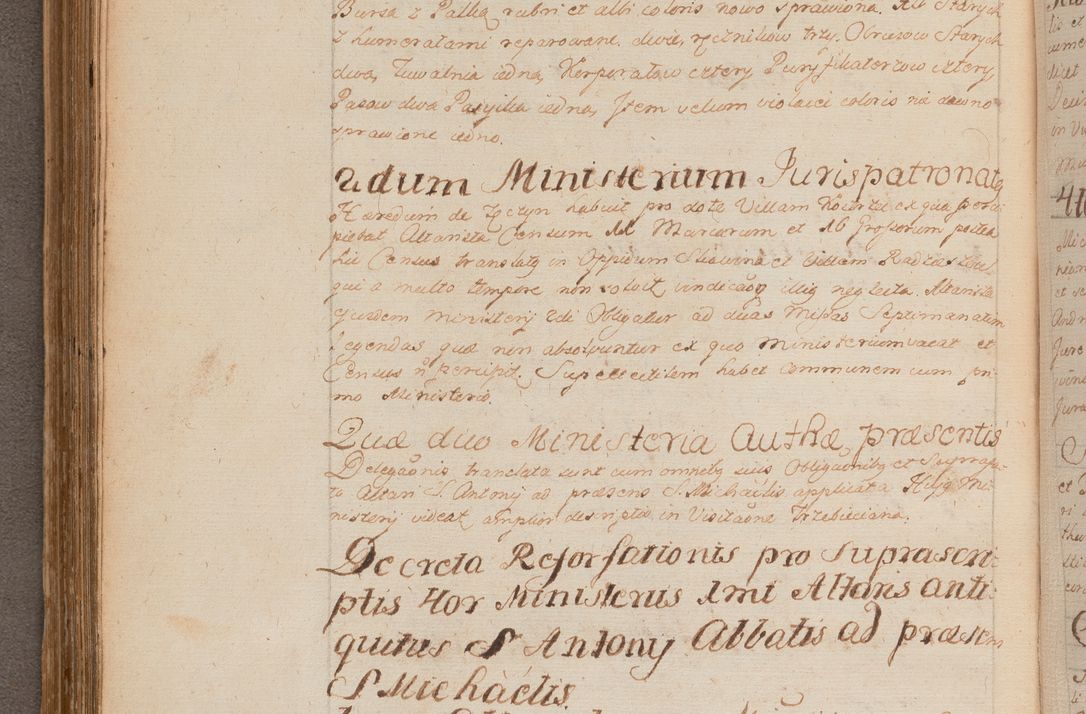 Zdjęcie nr 232 dla obiektu archiwalnego: In Nomine Domini Amen. ACTA VISITATIONIS. Externa sub Anno 1670 in Mense Julio incepta et in Augusto ac aliis Sequentibus eiusdem Anni mensibus per olim Illustrissimum ac Reverendissimum Dominum Andream Trzebicki Episcopum Cracoviensem in Cathedrali Ecclesia peractae, et successive per omnia et singula eiusdem Ecclesiae Sacella seu Capellas continuata atque ad hoc secundum volumen redacta et partim ob pestem Cracoviensem quadriennio grassantem partim ob alia legalia impedimenta quominus eadem Visitatio executa fuerit retardatae Demum morte praefati Illustrissimi et Reverendissimi Andreae Episcopi in Anno 1679 interveniente eadem Acta uti tam posthuma sub felici regimine Illustrissimi et Reverendissimi Domini Joannis Małachowski immediate in eundem Episcopatum succedentes ad effectum et finem executoris Authe. ordinaria in Anno 1682 sunt et fuerunt publicata, atque ideo illis omnibus et singulis quibus interest intimata.  VISITATIO Altarium Ecclesiae Cathedralis Cracoviensis infraspecificatorum circa translationem suorum ministeriorum et unionem Altaribus marmoreis ad quatuor columnas Ecclesiae sitis Anno Domini 1760 Die 17 Mensis Martij peracta. Perillustris Reverendissimus Dominus Hyacinthus Łopacki Canonicus Cathedralis et Archipresbyter Infulatus Cracoviensis Decanus Sandomiriensis a Celsissimo Illustrissimo Reverendissimo Domino Cajetano Ignatio Sołtyk Dei et Apostolicae Sedis Gratia Episcopo Cracoviensi Duce Severiae ad infrascripta delegatus per instrumentum tenoris sequentis ...