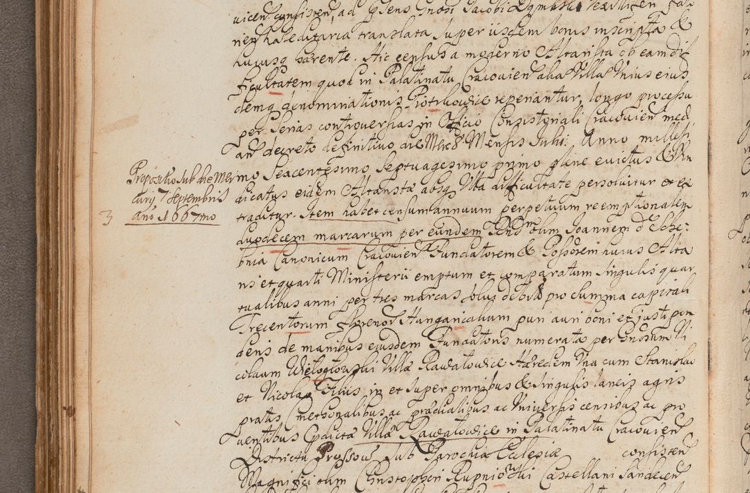 Zdjęcie nr 144 dla obiektu archiwalnego: In Nomine Domini Amen. ACTA VISITATIONIS. Externa sub Anno 1670 in Mense Julio incepta et in Augusto ac aliis Sequentibus eiusdem Anni mensibus per olim Illustrissimum ac Reverendissimum Dominum Andream Trzebicki Episcopum Cracoviensem in Cathedrali Ecclesia peractae, et successive per omnia et singula eiusdem Ecclesiae Sacella seu Capellas continuata atque ad hoc secundum volumen redacta et partim ob pestem Cracoviensem quadriennio grassantem partim ob alia legalia impedimenta quominus eadem Visitatio executa fuerit retardatae Demum morte praefati Illustrissimi et Reverendissimi Andreae Episcopi in Anno 1679 interveniente eadem Acta uti tam posthuma sub felici regimine Illustrissimi et Reverendissimi Domini Joannis Małachowski immediate in eundem Episcopatum succedentes ad effectum et finem executoris Authe. ordinaria in Anno 1682 sunt et fuerunt publicata, atque ideo illis omnibus et singulis quibus interest intimata.  VISITATIO Altarium Ecclesiae Cathedralis Cracoviensis infraspecificatorum circa translationem suorum ministeriorum et unionem Altaribus marmoreis ad quatuor columnas Ecclesiae sitis Anno Domini 1760 Die 17 Mensis Martij peracta. Perillustris Reverendissimus Dominus Hyacinthus Łopacki Canonicus Cathedralis et Archipresbyter Infulatus Cracoviensis Decanus Sandomiriensis a Celsissimo Illustrissimo Reverendissimo Domino Cajetano Ignatio Sołtyk Dei et Apostolicae Sedis Gratia Episcopo Cracoviensi Duce Severiae ad infrascripta delegatus per instrumentum tenoris sequentis ...