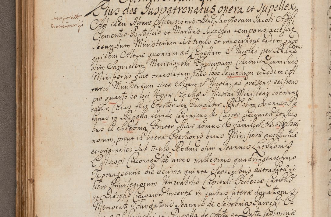 Zdjęcie nr 142 dla obiektu archiwalnego: In Nomine Domini Amen. ACTA VISITATIONIS. Externa sub Anno 1670 in Mense Julio incepta et in Augusto ac aliis Sequentibus eiusdem Anni mensibus per olim Illustrissimum ac Reverendissimum Dominum Andream Trzebicki Episcopum Cracoviensem in Cathedrali Ecclesia peractae, et successive per omnia et singula eiusdem Ecclesiae Sacella seu Capellas continuata atque ad hoc secundum volumen redacta et partim ob pestem Cracoviensem quadriennio grassantem partim ob alia legalia impedimenta quominus eadem Visitatio executa fuerit retardatae Demum morte praefati Illustrissimi et Reverendissimi Andreae Episcopi in Anno 1679 interveniente eadem Acta uti tam posthuma sub felici regimine Illustrissimi et Reverendissimi Domini Joannis Małachowski immediate in eundem Episcopatum succedentes ad effectum et finem executoris Authe. ordinaria in Anno 1682 sunt et fuerunt publicata, atque ideo illis omnibus et singulis quibus interest intimata.  VISITATIO Altarium Ecclesiae Cathedralis Cracoviensis infraspecificatorum circa translationem suorum ministeriorum et unionem Altaribus marmoreis ad quatuor columnas Ecclesiae sitis Anno Domini 1760 Die 17 Mensis Martij peracta. Perillustris Reverendissimus Dominus Hyacinthus Łopacki Canonicus Cathedralis et Archipresbyter Infulatus Cracoviensis Decanus Sandomiriensis a Celsissimo Illustrissimo Reverendissimo Domino Cajetano Ignatio Sołtyk Dei et Apostolicae Sedis Gratia Episcopo Cracoviensi Duce Severiae ad infrascripta delegatus per instrumentum tenoris sequentis ...