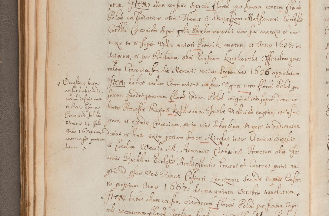 Zdjęcie nr 103 dla obiektu archiwalnego: In Nomine Domini Amen. ACTA VISITATIONIS. Externa sub Anno 1670 in Mense Julio incepta et in Augusto ac aliis Sequentibus eiusdem Anni mensibus per olim Illustrissimum ac Reverendissimum Dominum Andream Trzebicki Episcopum Cracoviensem in Cathedrali Ecclesia peractae, et successive per omnia et singula eiusdem Ecclesiae Sacella seu Capellas continuata atque ad hoc secundum volumen redacta et partim ob pestem Cracoviensem quadriennio grassantem partim ob alia legalia impedimenta quominus eadem Visitatio executa fuerit retardatae Demum morte praefati Illustrissimi et Reverendissimi Andreae Episcopi in Anno 1679 interveniente eadem Acta uti tam posthuma sub felici regimine Illustrissimi et Reverendissimi Domini Joannis Małachowski immediate in eundem Episcopatum succedentes ad effectum et finem executoris Authe. ordinaria in Anno 1682 sunt et fuerunt publicata, atque ideo illis omnibus et singulis quibus interest intimata.  VISITATIO Altarium Ecclesiae Cathedralis Cracoviensis infraspecificatorum circa translationem suorum ministeriorum et unionem Altaribus marmoreis ad quatuor columnas Ecclesiae sitis Anno Domini 1760 Die 17 Mensis Martij peracta. Perillustris Reverendissimus Dominus Hyacinthus Łopacki Canonicus Cathedralis et Archipresbyter Infulatus Cracoviensis Decanus Sandomiriensis a Celsissimo Illustrissimo Reverendissimo Domino Cajetano Ignatio Sołtyk Dei et Apostolicae Sedis Gratia Episcopo Cracoviensi Duce Severiae ad infrascripta delegatus per instrumentum tenoris sequentis ...