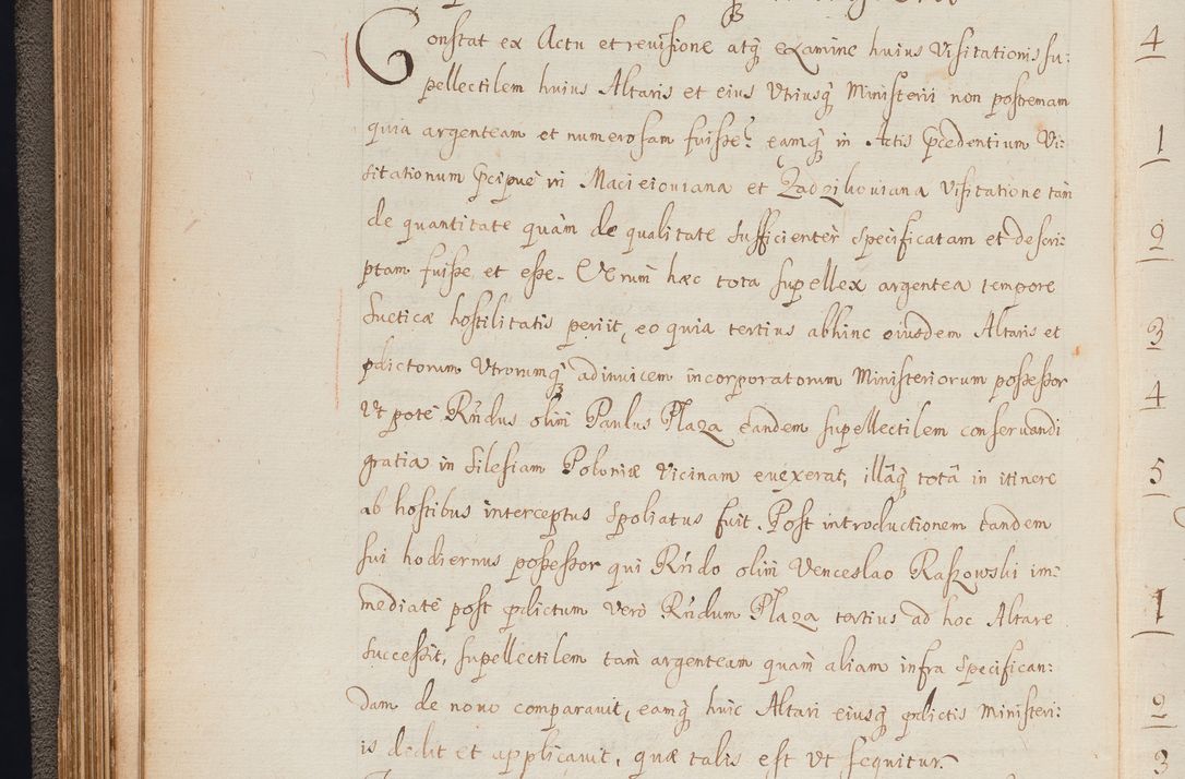Zdjęcie nr 93 dla obiektu archiwalnego: In Nomine Domini Amen. ACTA VISITATIONIS. Externa sub Anno 1670 in Mense Julio incepta et in Augusto ac aliis Sequentibus eiusdem Anni mensibus per olim Illustrissimum ac Reverendissimum Dominum Andream Trzebicki Episcopum Cracoviensem in Cathedrali Ecclesia peractae, et successive per omnia et singula eiusdem Ecclesiae Sacella seu Capellas continuata atque ad hoc secundum volumen redacta et partim ob pestem Cracoviensem quadriennio grassantem partim ob alia legalia impedimenta quominus eadem Visitatio executa fuerit retardatae Demum morte praefati Illustrissimi et Reverendissimi Andreae Episcopi in Anno 1679 interveniente eadem Acta uti tam posthuma sub felici regimine Illustrissimi et Reverendissimi Domini Joannis Małachowski immediate in eundem Episcopatum succedentes ad effectum et finem executoris Authe. ordinaria in Anno 1682 sunt et fuerunt publicata, atque ideo illis omnibus et singulis quibus interest intimata.  VISITATIO Altarium Ecclesiae Cathedralis Cracoviensis infraspecificatorum circa translationem suorum ministeriorum et unionem Altaribus marmoreis ad quatuor columnas Ecclesiae sitis Anno Domini 1760 Die 17 Mensis Martij peracta. Perillustris Reverendissimus Dominus Hyacinthus Łopacki Canonicus Cathedralis et Archipresbyter Infulatus Cracoviensis Decanus Sandomiriensis a Celsissimo Illustrissimo Reverendissimo Domino Cajetano Ignatio Sołtyk Dei et Apostolicae Sedis Gratia Episcopo Cracoviensi Duce Severiae ad infrascripta delegatus per instrumentum tenoris sequentis ...