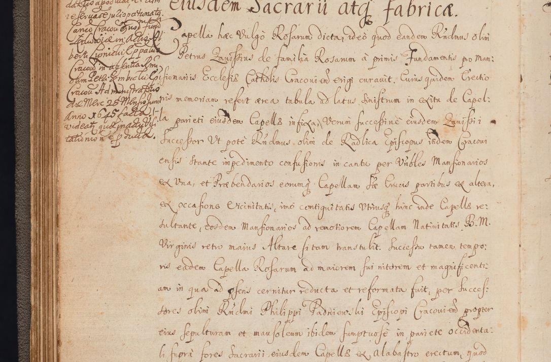 Zdjęcie nr 88 dla obiektu archiwalnego: In Nomine Domini Amen. ACTA VISITATIONIS. Externa sub Anno 1670 in Mense Julio incepta et in Augusto ac aliis Sequentibus eiusdem Anni mensibus per olim Illustrissimum ac Reverendissimum Dominum Andream Trzebicki Episcopum Cracoviensem in Cathedrali Ecclesia peractae, et successive per omnia et singula eiusdem Ecclesiae Sacella seu Capellas continuata atque ad hoc secundum volumen redacta et partim ob pestem Cracoviensem quadriennio grassantem partim ob alia legalia impedimenta quominus eadem Visitatio executa fuerit retardatae Demum morte praefati Illustrissimi et Reverendissimi Andreae Episcopi in Anno 1679 interveniente eadem Acta uti tam posthuma sub felici regimine Illustrissimi et Reverendissimi Domini Joannis Małachowski immediate in eundem Episcopatum succedentes ad effectum et finem executoris Authe. ordinaria in Anno 1682 sunt et fuerunt publicata, atque ideo illis omnibus et singulis quibus interest intimata.  VISITATIO Altarium Ecclesiae Cathedralis Cracoviensis infraspecificatorum circa translationem suorum ministeriorum et unionem Altaribus marmoreis ad quatuor columnas Ecclesiae sitis Anno Domini 1760 Die 17 Mensis Martij peracta. Perillustris Reverendissimus Dominus Hyacinthus Łopacki Canonicus Cathedralis et Archipresbyter Infulatus Cracoviensis Decanus Sandomiriensis a Celsissimo Illustrissimo Reverendissimo Domino Cajetano Ignatio Sołtyk Dei et Apostolicae Sedis Gratia Episcopo Cracoviensi Duce Severiae ad infrascripta delegatus per instrumentum tenoris sequentis ...