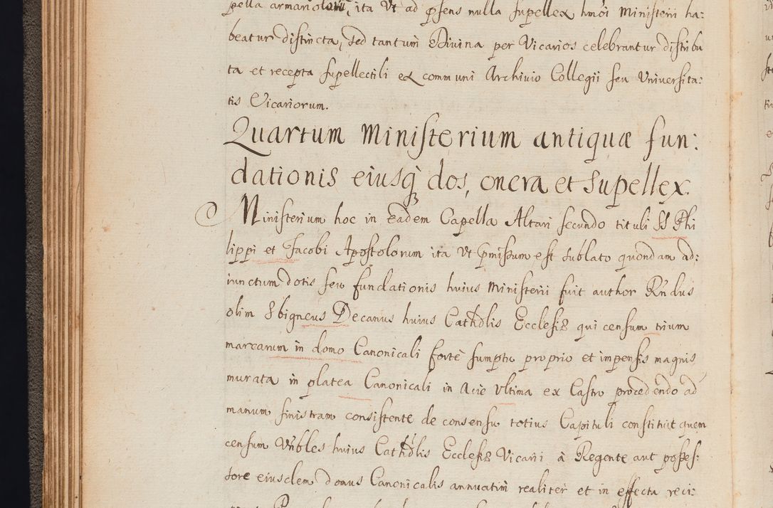 Zdjęcie nr 63 dla obiektu archiwalnego: In Nomine Domini Amen. ACTA VISITATIONIS. Externa sub Anno 1670 in Mense Julio incepta et in Augusto ac aliis Sequentibus eiusdem Anni mensibus per olim Illustrissimum ac Reverendissimum Dominum Andream Trzebicki Episcopum Cracoviensem in Cathedrali Ecclesia peractae, et successive per omnia et singula eiusdem Ecclesiae Sacella seu Capellas continuata atque ad hoc secundum volumen redacta et partim ob pestem Cracoviensem quadriennio grassantem partim ob alia legalia impedimenta quominus eadem Visitatio executa fuerit retardatae Demum morte praefati Illustrissimi et Reverendissimi Andreae Episcopi in Anno 1679 interveniente eadem Acta uti tam posthuma sub felici regimine Illustrissimi et Reverendissimi Domini Joannis Małachowski immediate in eundem Episcopatum succedentes ad effectum et finem executoris Authe. ordinaria in Anno 1682 sunt et fuerunt publicata, atque ideo illis omnibus et singulis quibus interest intimata.  VISITATIO Altarium Ecclesiae Cathedralis Cracoviensis infraspecificatorum circa translationem suorum ministeriorum et unionem Altaribus marmoreis ad quatuor columnas Ecclesiae sitis Anno Domini 1760 Die 17 Mensis Martij peracta. Perillustris Reverendissimus Dominus Hyacinthus Łopacki Canonicus Cathedralis et Archipresbyter Infulatus Cracoviensis Decanus Sandomiriensis a Celsissimo Illustrissimo Reverendissimo Domino Cajetano Ignatio Sołtyk Dei et Apostolicae Sedis Gratia Episcopo Cracoviensi Duce Severiae ad infrascripta delegatus per instrumentum tenoris sequentis ...