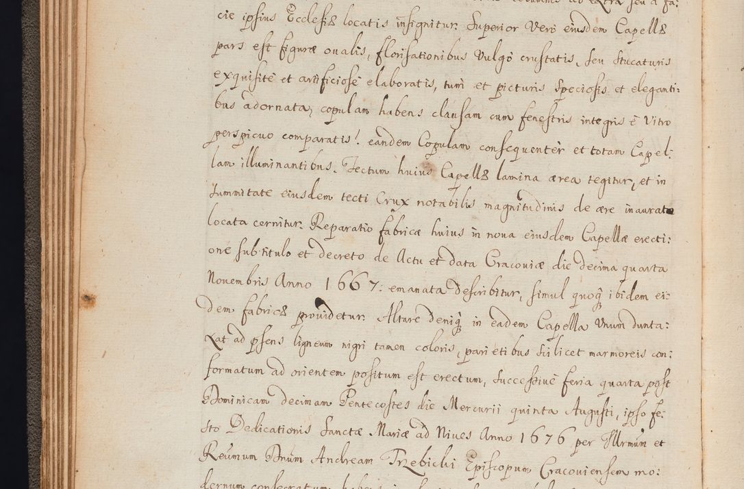 Zdjęcie nr 59 dla obiektu archiwalnego: In Nomine Domini Amen. ACTA VISITATIONIS. Externa sub Anno 1670 in Mense Julio incepta et in Augusto ac aliis Sequentibus eiusdem Anni mensibus per olim Illustrissimum ac Reverendissimum Dominum Andream Trzebicki Episcopum Cracoviensem in Cathedrali Ecclesia peractae, et successive per omnia et singula eiusdem Ecclesiae Sacella seu Capellas continuata atque ad hoc secundum volumen redacta et partim ob pestem Cracoviensem quadriennio grassantem partim ob alia legalia impedimenta quominus eadem Visitatio executa fuerit retardatae Demum morte praefati Illustrissimi et Reverendissimi Andreae Episcopi in Anno 1679 interveniente eadem Acta uti tam posthuma sub felici regimine Illustrissimi et Reverendissimi Domini Joannis Małachowski immediate in eundem Episcopatum succedentes ad effectum et finem executoris Authe. ordinaria in Anno 1682 sunt et fuerunt publicata, atque ideo illis omnibus et singulis quibus interest intimata.  VISITATIO Altarium Ecclesiae Cathedralis Cracoviensis infraspecificatorum circa translationem suorum ministeriorum et unionem Altaribus marmoreis ad quatuor columnas Ecclesiae sitis Anno Domini 1760 Die 17 Mensis Martij peracta. Perillustris Reverendissimus Dominus Hyacinthus Łopacki Canonicus Cathedralis et Archipresbyter Infulatus Cracoviensis Decanus Sandomiriensis a Celsissimo Illustrissimo Reverendissimo Domino Cajetano Ignatio Sołtyk Dei et Apostolicae Sedis Gratia Episcopo Cracoviensi Duce Severiae ad infrascripta delegatus per instrumentum tenoris sequentis ...