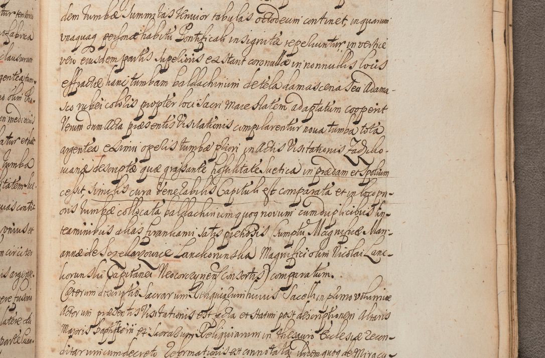 Zdjęcie nr 446 dla obiektu archiwalnego: In Nomine Domini Amen. ACTA VISITATIONIS. Externa sub Anno 1670 in Mense Julio incepta et in Augusto ac aliis Sequentibus eiusdem Anni mensibus per olim Illustrissimum ac Reverendissimum Dominum Andream Trzebicki Episcopum Cracoviensem in Cathedrali Ecclesia peractae, et successive per omnia et singula eiusdem Ecclesiae Sacella seu Capellas continuata atque ad hoc secundum volumen redacta et partim ob pestem Cracoviensem quadriennio grassantem partim ob alia legalia impedimenta quominus eadem Visitatio executa fuerit retardatae Demum morte praefati Illustrissimi et Reverendissimi Andreae Episcopi in Anno 1679 interveniente eadem Acta uti tam posthuma sub felici regimine Illustrissimi et Reverendissimi Domini Joannis Małachowski immediate in eundem Episcopatum succedentes ad effectum et finem executoris Authe. ordinaria in Anno 1682 sunt et fuerunt publicata, atque ideo illis omnibus et singulis quibus interest intimata.  VISITATIO Altarium Ecclesiae Cathedralis Cracoviensis infraspecificatorum circa translationem suorum ministeriorum et unionem Altaribus marmoreis ad quatuor columnas Ecclesiae sitis Anno Domini 1760 Die 17 Mensis Martij peracta. Perillustris Reverendissimus Dominus Hyacinthus Łopacki Canonicus Cathedralis et Archipresbyter Infulatus Cracoviensis Decanus Sandomiriensis a Celsissimo Illustrissimo Reverendissimo Domino Cajetano Ignatio Sołtyk Dei et Apostolicae Sedis Gratia Episcopo Cracoviensi Duce Severiae ad infrascripta delegatus per instrumentum tenoris sequentis ...