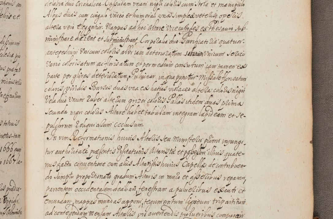Zdjęcie nr 414 dla obiektu archiwalnego: In Nomine Domini Amen. ACTA VISITATIONIS. Externa sub Anno 1670 in Mense Julio incepta et in Augusto ac aliis Sequentibus eiusdem Anni mensibus per olim Illustrissimum ac Reverendissimum Dominum Andream Trzebicki Episcopum Cracoviensem in Cathedrali Ecclesia peractae, et successive per omnia et singula eiusdem Ecclesiae Sacella seu Capellas continuata atque ad hoc secundum volumen redacta et partim ob pestem Cracoviensem quadriennio grassantem partim ob alia legalia impedimenta quominus eadem Visitatio executa fuerit retardatae Demum morte praefati Illustrissimi et Reverendissimi Andreae Episcopi in Anno 1679 interveniente eadem Acta uti tam posthuma sub felici regimine Illustrissimi et Reverendissimi Domini Joannis Małachowski immediate in eundem Episcopatum succedentes ad effectum et finem executoris Authe. ordinaria in Anno 1682 sunt et fuerunt publicata, atque ideo illis omnibus et singulis quibus interest intimata.  VISITATIO Altarium Ecclesiae Cathedralis Cracoviensis infraspecificatorum circa translationem suorum ministeriorum et unionem Altaribus marmoreis ad quatuor columnas Ecclesiae sitis Anno Domini 1760 Die 17 Mensis Martij peracta. Perillustris Reverendissimus Dominus Hyacinthus Łopacki Canonicus Cathedralis et Archipresbyter Infulatus Cracoviensis Decanus Sandomiriensis a Celsissimo Illustrissimo Reverendissimo Domino Cajetano Ignatio Sołtyk Dei et Apostolicae Sedis Gratia Episcopo Cracoviensi Duce Severiae ad infrascripta delegatus per instrumentum tenoris sequentis ...