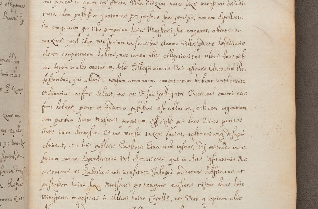Zdjęcie nr 297 dla obiektu archiwalnego: In Nomine Domini Amen. ACTA VISITATIONIS. Externa sub Anno 1670 in Mense Julio incepta et in Augusto ac aliis Sequentibus eiusdem Anni mensibus per olim Illustrissimum ac Reverendissimum Dominum Andream Trzebicki Episcopum Cracoviensem in Cathedrali Ecclesia peractae, et successive per omnia et singula eiusdem Ecclesiae Sacella seu Capellas continuata atque ad hoc secundum volumen redacta et partim ob pestem Cracoviensem quadriennio grassantem partim ob alia legalia impedimenta quominus eadem Visitatio executa fuerit retardatae Demum morte praefati Illustrissimi et Reverendissimi Andreae Episcopi in Anno 1679 interveniente eadem Acta uti tam posthuma sub felici regimine Illustrissimi et Reverendissimi Domini Joannis Małachowski immediate in eundem Episcopatum succedentes ad effectum et finem executoris Authe. ordinaria in Anno 1682 sunt et fuerunt publicata, atque ideo illis omnibus et singulis quibus interest intimata.  VISITATIO Altarium Ecclesiae Cathedralis Cracoviensis infraspecificatorum circa translationem suorum ministeriorum et unionem Altaribus marmoreis ad quatuor columnas Ecclesiae sitis Anno Domini 1760 Die 17 Mensis Martij peracta. Perillustris Reverendissimus Dominus Hyacinthus Łopacki Canonicus Cathedralis et Archipresbyter Infulatus Cracoviensis Decanus Sandomiriensis a Celsissimo Illustrissimo Reverendissimo Domino Cajetano Ignatio Sołtyk Dei et Apostolicae Sedis Gratia Episcopo Cracoviensi Duce Severiae ad infrascripta delegatus per instrumentum tenoris sequentis ...