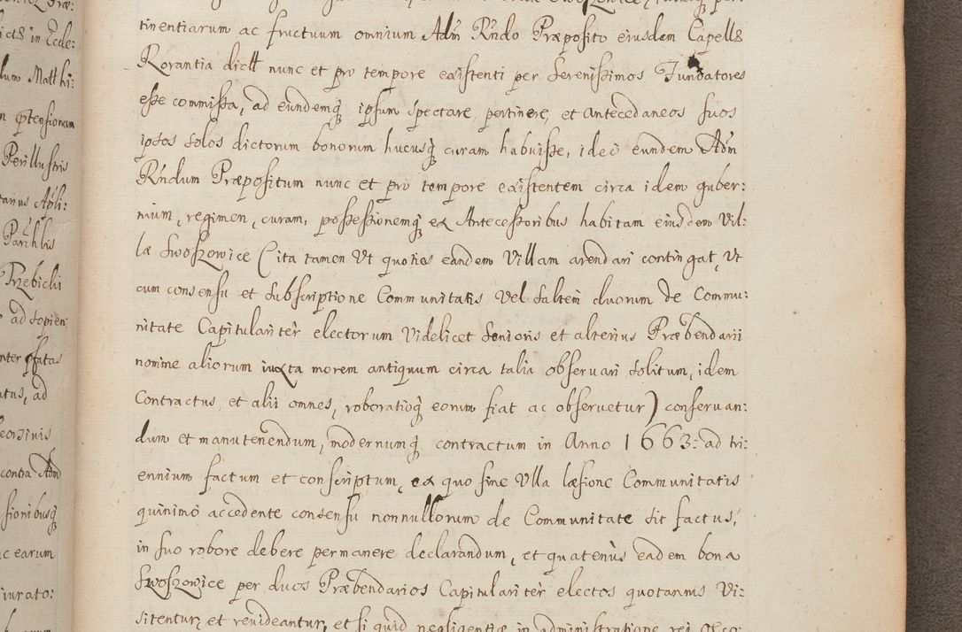 Zdjęcie nr 286 dla obiektu archiwalnego: In Nomine Domini Amen. ACTA VISITATIONIS. Externa sub Anno 1670 in Mense Julio incepta et in Augusto ac aliis Sequentibus eiusdem Anni mensibus per olim Illustrissimum ac Reverendissimum Dominum Andream Trzebicki Episcopum Cracoviensem in Cathedrali Ecclesia peractae, et successive per omnia et singula eiusdem Ecclesiae Sacella seu Capellas continuata atque ad hoc secundum volumen redacta et partim ob pestem Cracoviensem quadriennio grassantem partim ob alia legalia impedimenta quominus eadem Visitatio executa fuerit retardatae Demum morte praefati Illustrissimi et Reverendissimi Andreae Episcopi in Anno 1679 interveniente eadem Acta uti tam posthuma sub felici regimine Illustrissimi et Reverendissimi Domini Joannis Małachowski immediate in eundem Episcopatum succedentes ad effectum et finem executoris Authe. ordinaria in Anno 1682 sunt et fuerunt publicata, atque ideo illis omnibus et singulis quibus interest intimata.  VISITATIO Altarium Ecclesiae Cathedralis Cracoviensis infraspecificatorum circa translationem suorum ministeriorum et unionem Altaribus marmoreis ad quatuor columnas Ecclesiae sitis Anno Domini 1760 Die 17 Mensis Martij peracta. Perillustris Reverendissimus Dominus Hyacinthus Łopacki Canonicus Cathedralis et Archipresbyter Infulatus Cracoviensis Decanus Sandomiriensis a Celsissimo Illustrissimo Reverendissimo Domino Cajetano Ignatio Sołtyk Dei et Apostolicae Sedis Gratia Episcopo Cracoviensi Duce Severiae ad infrascripta delegatus per instrumentum tenoris sequentis ...