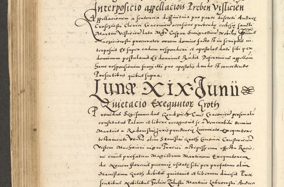 Zdjęcie nr 202 dla obiektu archiwalnego: Acta actorum causarum sententiarum deffinitiuarum, quam interloquutoriarum, decretorum, obligationum, procuratorum etc. coram Reverendo Domino Martino Izbienski de Rusiecz Archidiacono Posnaniensis, custode et in Spiritualibus Vicario generali officiali Cracoviensis, ad Annum Domini Millesimum quingentesimum Sexagesimum Nonum cuius indictio duodecima, Pontus Sanctissimi Pii Papae Quinti Annus quartus foeliciter continuantur