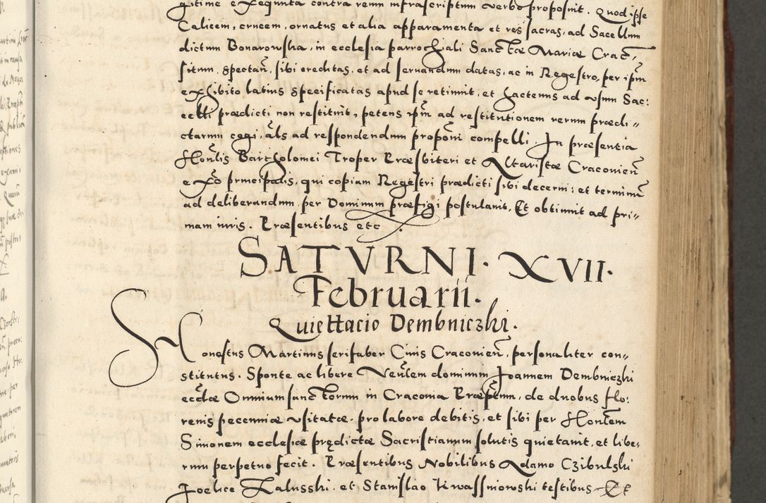 Zdjęcie nr 389 dla obiektu archiwalnego: Acta actorum causarum sententiarum deffinitiuarum, quam interloquutoriarum, decretorum, obligationum, procuratorum etc. coram Reverendo Domino Martino Izbienski de Rusiecz Archidiacono Posnaniensis, custode et in Spiritualibus Vicario generali officiali Cracoviensis, ad Annum Domini Millesimum quingentesimum Sexagesimum Nonum cuius indictio duodecima, Pontus Sanctissimi Pii Papae Quinti Annus quartus foeliciter continuantur