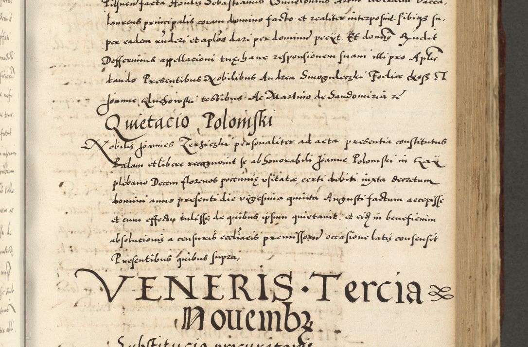 Zdjęcie nr 301 dla obiektu archiwalnego: Acta actorum causarum sententiarum deffinitiuarum, quam interloquutoriarum, decretorum, obligationum, procuratorum etc. coram Reverendo Domino Martino Izbienski de Rusiecz Archidiacono Posnaniensis, custode et in Spiritualibus Vicario generali officiali Cracoviensis, ad Annum Domini Millesimum quingentesimum Sexagesimum Nonum cuius indictio duodecima, Pontus Sanctissimi Pii Papae Quinti Annus quartus foeliciter continuantur