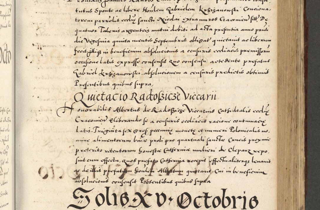 Zdjęcie nr 285 dla obiektu archiwalnego: Acta actorum causarum sententiarum deffinitiuarum, quam interloquutoriarum, decretorum, obligationum, procuratorum etc. coram Reverendo Domino Martino Izbienski de Rusiecz Archidiacono Posnaniensis, custode et in Spiritualibus Vicario generali officiali Cracoviensis, ad Annum Domini Millesimum quingentesimum Sexagesimum Nonum cuius indictio duodecima, Pontus Sanctissimi Pii Papae Quinti Annus quartus foeliciter continuantur