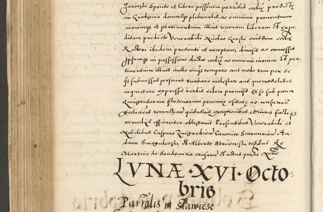Zdjęcie nr 286 dla obiektu archiwalnego: Acta actorum causarum sententiarum deffinitiuarum, quam interloquutoriarum, decretorum, obligationum, procuratorum etc. coram Reverendo Domino Martino Izbienski de Rusiecz Archidiacono Posnaniensis, custode et in Spiritualibus Vicario generali officiali Cracoviensis, ad Annum Domini Millesimum quingentesimum Sexagesimum Nonum cuius indictio duodecima, Pontus Sanctissimi Pii Papae Quinti Annus quartus foeliciter continuantur