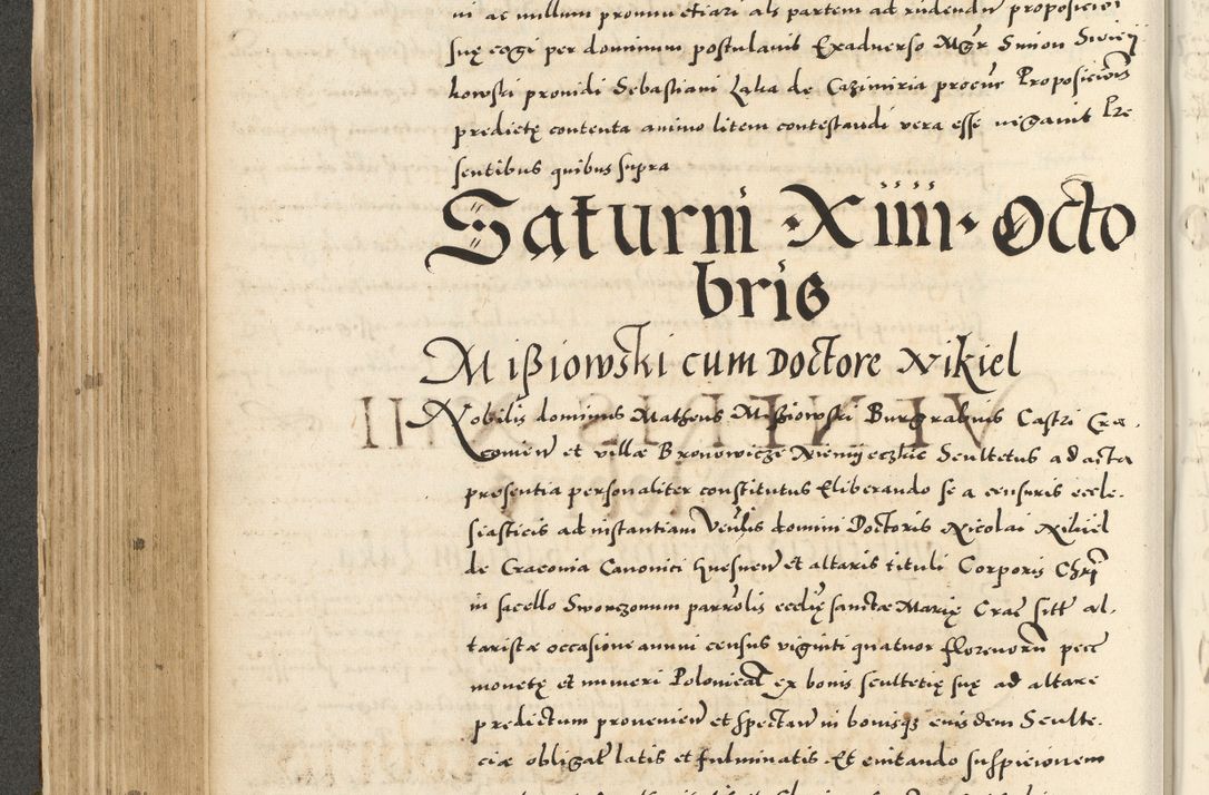 Zdjęcie nr 284 dla obiektu archiwalnego: Acta actorum causarum sententiarum deffinitiuarum, quam interloquutoriarum, decretorum, obligationum, procuratorum etc. coram Reverendo Domino Martino Izbienski de Rusiecz Archidiacono Posnaniensis, custode et in Spiritualibus Vicario generali officiali Cracoviensis, ad Annum Domini Millesimum quingentesimum Sexagesimum Nonum cuius indictio duodecima, Pontus Sanctissimi Pii Papae Quinti Annus quartus foeliciter continuantur