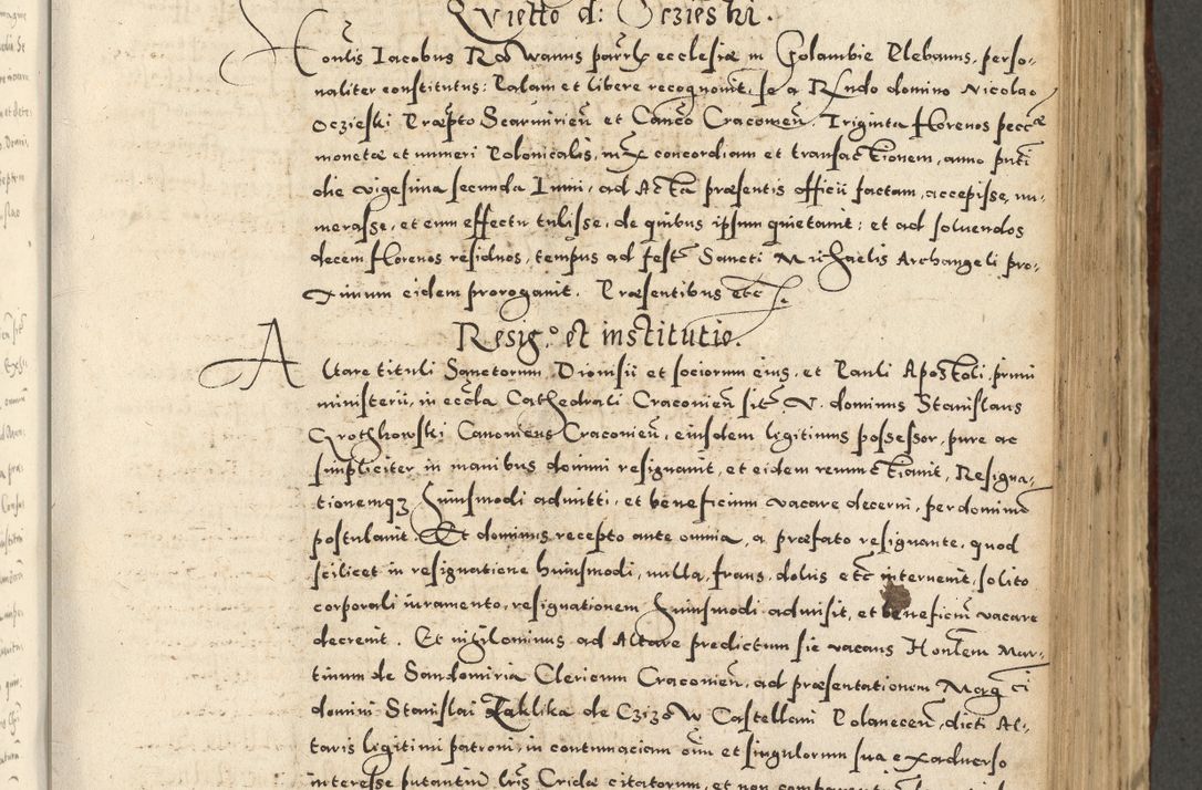 Zdjęcie nr 587 dla obiektu archiwalnego: Acta actorum causarum sententiarum deffinitiuarum, quam interloquutoriarum, decretorum, obligationum, procuratorum etc. coram Reverendo Domino Martino Izbienski de Rusiecz Archidiacono Posnaniensis, custode et in Spiritualibus Vicario generali officiali Cracoviensis, ad Annum Domini Millesimum quingentesimum Sexagesimum Nonum cuius indictio duodecima, Pontus Sanctissimi Pii Papae Quinti Annus quartus foeliciter continuantur
