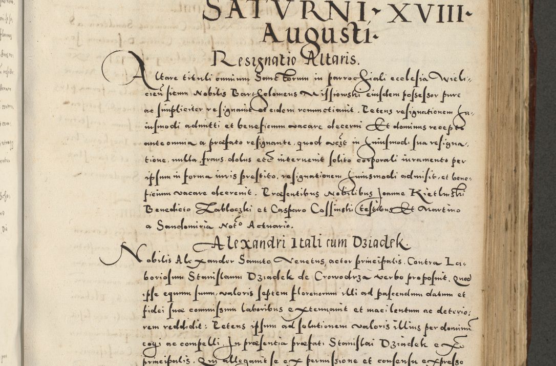 Zdjęcie nr 581 dla obiektu archiwalnego: Acta actorum causarum sententiarum deffinitiuarum, quam interloquutoriarum, decretorum, obligationum, procuratorum etc. coram Reverendo Domino Martino Izbienski de Rusiecz Archidiacono Posnaniensis, custode et in Spiritualibus Vicario generali officiali Cracoviensis, ad Annum Domini Millesimum quingentesimum Sexagesimum Nonum cuius indictio duodecima, Pontus Sanctissimi Pii Papae Quinti Annus quartus foeliciter continuantur