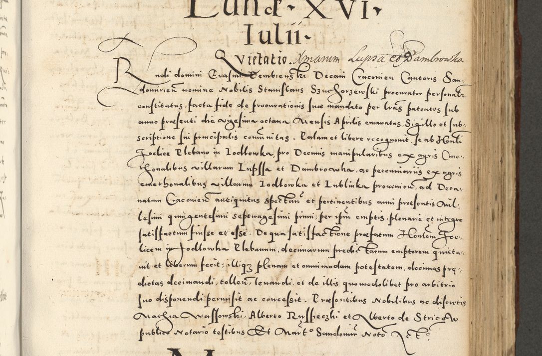 Zdjęcie nr 569 dla obiektu archiwalnego: Acta actorum causarum sententiarum deffinitiuarum, quam interloquutoriarum, decretorum, obligationum, procuratorum etc. coram Reverendo Domino Martino Izbienski de Rusiecz Archidiacono Posnaniensis, custode et in Spiritualibus Vicario generali officiali Cracoviensis, ad Annum Domini Millesimum quingentesimum Sexagesimum Nonum cuius indictio duodecima, Pontus Sanctissimi Pii Papae Quinti Annus quartus foeliciter continuantur