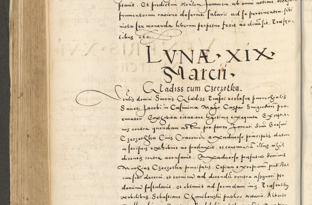 Zdjęcie nr 416 dla obiektu archiwalnego: Acta actorum causarum sententiarum deffinitiuarum, quam interloquutoriarum, decretorum, obligationum, procuratorum etc. coram Reverendo Domino Martino Izbienski de Rusiecz Archidiacono Posnaniensis, custode et in Spiritualibus Vicario generali officiali Cracoviensis, ad Annum Domini Millesimum quingentesimum Sexagesimum Nonum cuius indictio duodecima, Pontus Sanctissimi Pii Papae Quinti Annus quartus foeliciter continuantur