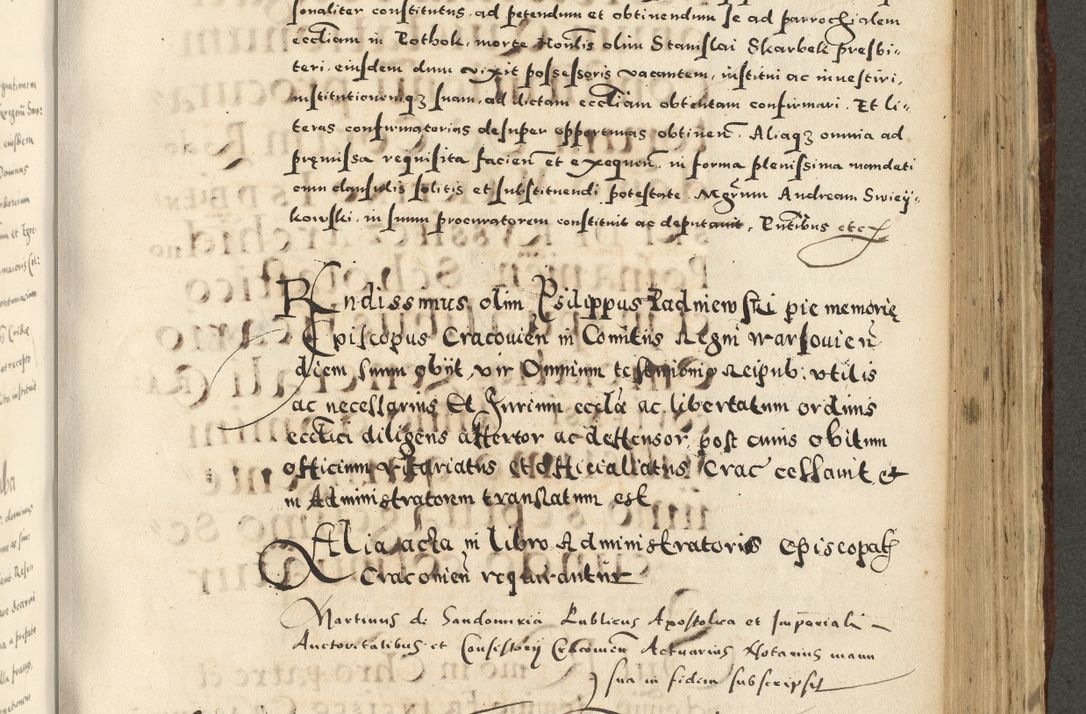 Zdjęcie nr 795 dla obiektu archiwalnego: Acta actorum causarum sententiarum deffinitiuarum, quam interloquutoriarum, decretorum, obligationum, procuratorum etc. coram Reverendo Domino Martino Izbienski de Rusiecz Archidiacono Posnaniensis, custode et in Spiritualibus Vicario generali officiali Cracoviensis, ad Annum Domini Millesimum quingentesimum Sexagesimum Nonum cuius indictio duodecima, Pontus Sanctissimi Pii Papae Quinti Annus quartus foeliciter continuantur