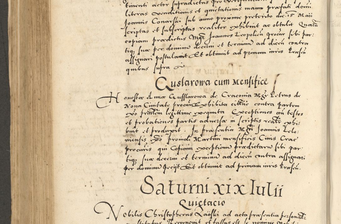 Zdjęcie nr 798 dla obiektu archiwalnego: Acta actorum causarum sententiarum deffinitiuarum, quam interloquutoriarum, decretorum, obligationum, procuratorum etc. coram Reverendo Domino Martino Izbienski de Rusiecz Archidiacono Posnaniensis, custode et in Spiritualibus Vicario generali officiali Cracoviensis, ad Annum Domini Millesimum quingentesimum Sexagesimum Nonum cuius indictio duodecima, Pontus Sanctissimi Pii Papae Quinti Annus quartus foeliciter continuantur
