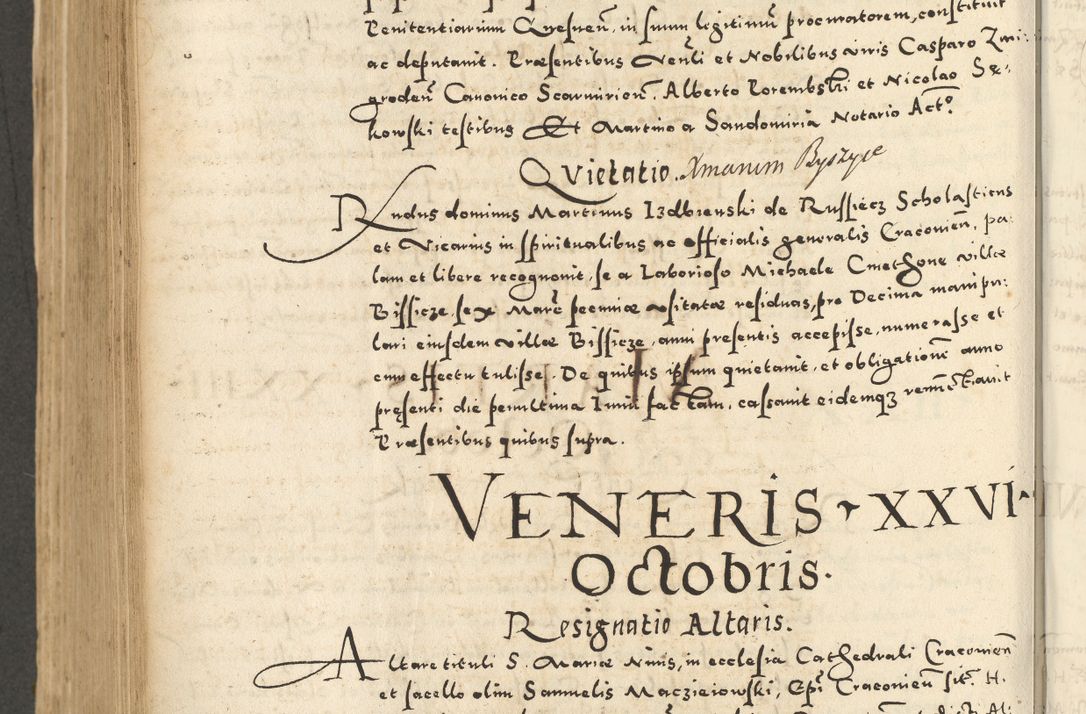 Zdjęcie nr 666 dla obiektu archiwalnego: Acta actorum causarum sententiarum deffinitiuarum, quam interloquutoriarum, decretorum, obligationum, procuratorum etc. coram Reverendo Domino Martino Izbienski de Rusiecz Archidiacono Posnaniensis, custode et in Spiritualibus Vicario generali officiali Cracoviensis, ad Annum Domini Millesimum quingentesimum Sexagesimum Nonum cuius indictio duodecima, Pontus Sanctissimi Pii Papae Quinti Annus quartus foeliciter continuantur