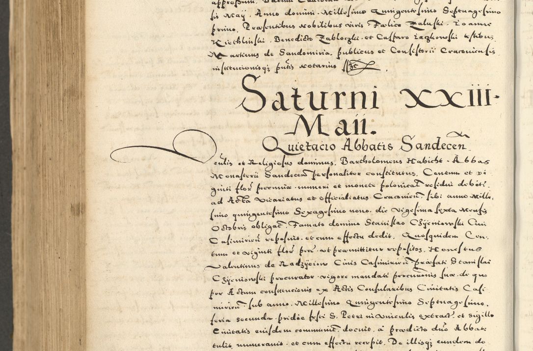 Zdjęcie nr 952 dla obiektu archiwalnego: Acta actorum causarum sententiarum deffinitiuarum, quam interloquutoriarum, decretorum, obligationum, procuratorum etc. coram Reverendo Domino Martino Izbienski de Rusiecz Archidiacono Posnaniensis, custode et in Spiritualibus Vicario generali officiali Cracoviensis, ad Annum Domini Millesimum quingentesimum Sexagesimum Nonum cuius indictio duodecima, Pontus Sanctissimi Pii Papae Quinti Annus quartus foeliciter continuantur