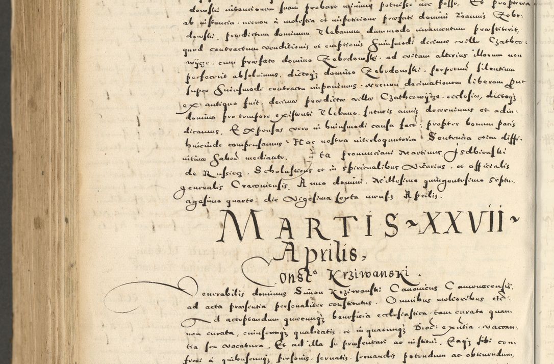 Zdjęcie nr 1210 dla obiektu archiwalnego: Acta actorum causarum sententiarum deffinitiuarum, quam interloquutoriarum, decretorum, obligationum, procuratorum etc. coram Reverendo Domino Martino Izbienski de Rusiecz Archidiacono Posnaniensis, custode et in Spiritualibus Vicario generali officiali Cracoviensis, ad Annum Domini Millesimum quingentesimum Sexagesimum Nonum cuius indictio duodecima, Pontus Sanctissimi Pii Papae Quinti Annus quartus foeliciter continuantur