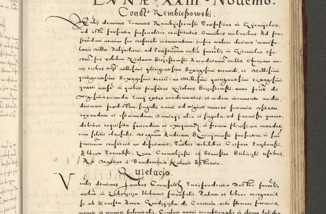 Zdjęcie nr 1101 dla obiektu archiwalnego: Acta actorum causarum sententiarum deffinitiuarum, quam interloquutoriarum, decretorum, obligationum, procuratorum etc. coram Reverendo Domino Martino Izbienski de Rusiecz Archidiacono Posnaniensis, custode et in Spiritualibus Vicario generali officiali Cracoviensis, ad Annum Domini Millesimum quingentesimum Sexagesimum Nonum cuius indictio duodecima, Pontus Sanctissimi Pii Papae Quinti Annus quartus foeliciter continuantur