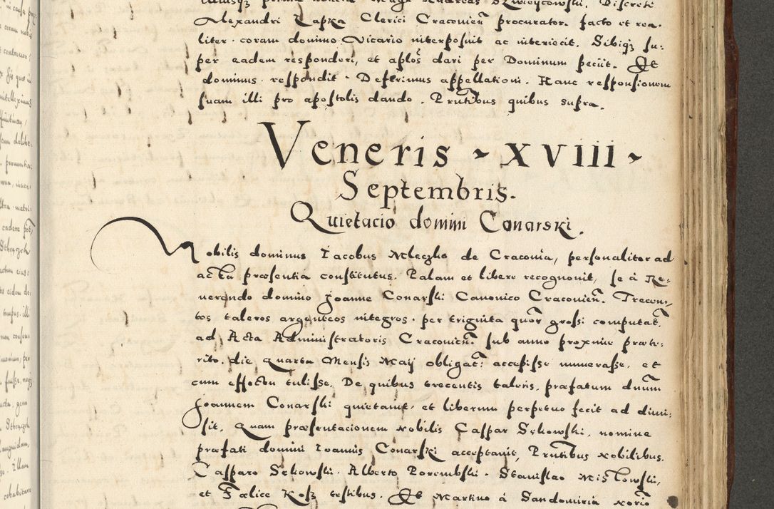 Zdjęcie nr 1045 dla obiektu archiwalnego: Acta actorum causarum sententiarum deffinitiuarum, quam interloquutoriarum, decretorum, obligationum, procuratorum etc. coram Reverendo Domino Martino Izbienski de Rusiecz Archidiacono Posnaniensis, custode et in Spiritualibus Vicario generali officiali Cracoviensis, ad Annum Domini Millesimum quingentesimum Sexagesimum Nonum cuius indictio duodecima, Pontus Sanctissimi Pii Papae Quinti Annus quartus foeliciter continuantur