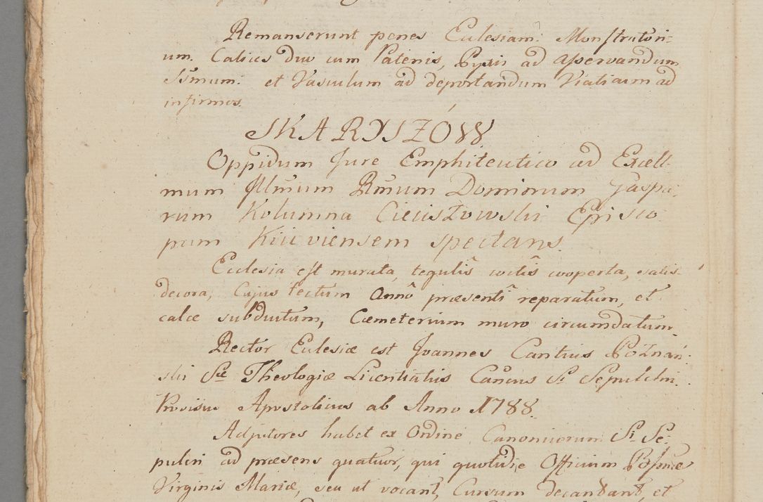 Zdjęcie nr 30 dla obiektu archiwalnego: ACTUS Visitationis Decanalis Ecclesiarum Parochialium Dioecesis Cracoviensis Decanatus Zwolinensis Ex Mandato Illustrissimi Reverendissimi Domini Augustini Caroli Borromaei LIPIŃSKI Utriusque Juris Doctoris, Ecclesiarum Cathedralium Cracoviensis Scholastici Provisi, Plocensis Canonici, Vicarii in Spiritualibus, et Officialis Generalis Cracoviensis, Ordinis Sancti Stanislai EQUITIS per Epistolam Encyclicam ad Decaneos Foraneos Dioecesis Cracoviensis Typis impressam Datam Cracoviae Die 29 Septembris Anno 1795 Promulgato per Me Joannem Cantium Poznański Canonicum Sancti Sepulcri Domini Praepositum Skarisoviensem pro Illustri Admodum Reverendo Domino Decano Zwolinensi Substitutum Visitatorem Mense Novembri peractae.