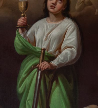 Zdjęcie nr 3: Ołtarz jednokondygnacyjny, jednoosiowy, z mensą ołtarzową w formie prostopadłościanu, z tkanym, wełnianym antepedium z motywem różowych i białych róż i ze zwieńczeniem zakończonym łukiem nadwieszonym. W części centralnej znajduje się obraz przedstawiający św. Barbarę, umieszczony we wnęce z profilowanym obramieniem, którego boki dekorowane są kampanulami. 

 Część centralna flankowana jest przez dwie rzeźby świętych – św. Jacka po lewej stronie i św. Katarzyny Sieneńskiej po prawej oraz zwielokrotnione pilastry i wysunięte do przodu kolumny ustawione na wysokich, potrójnych cokołach, które są zdobione rozetami i rokokowym ornamentem w płycinach, z głowicami kompozytowymi. Kolumny i pilastry dźwigają belkowanie. Belkowanie przełamuje się nad zwielokrotnionymi pilastrami i kolumnami, podtrzymuje fragment przerwanego przyczółka, na którym siedzą dwa putta z uniesionymi mieczami w prawych dłoniach. Nad centralnym obrazem, powyżej spietego akantem pęku liści, znajduje się kartusz z inskrypcją „HORA / MORTIS / ADIUVA / NOS”. W zwieńczeniu owalny obraz z przedstawieniem św. Antoniego, zwieńczony rocaillową  muszlą. 
Struktura polichromowana na kolor kremowy, płyciny na bordowy, marmoryzowana, dekoracje, kolumny, ornamenty i detale złocone i srebrzone. 