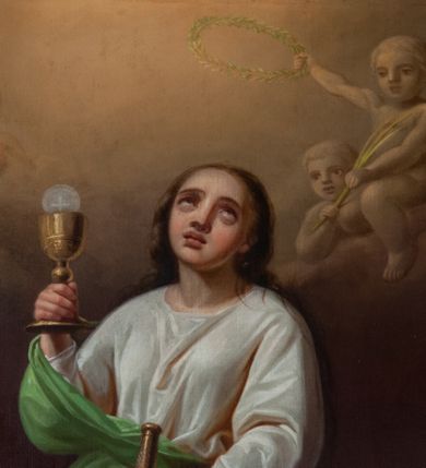 Zdjęcie nr 5: Ołtarz jednokondygnacyjny, jednoosiowy, z mensą ołtarzową w formie prostopadłościanu, z tkanym, wełnianym antepedium z motywem różowych i białych róż i ze zwieńczeniem zakończonym łukiem nadwieszonym. W części centralnej znajduje się obraz przedstawiający św. Barbarę, umieszczony we wnęce z profilowanym obramieniem, którego boki dekorowane są kampanulami. 

 Część centralna flankowana jest przez dwie rzeźby świętych – św. Jacka po lewej stronie i św. Katarzyny Sieneńskiej po prawej oraz zwielokrotnione pilastry i wysunięte do przodu kolumny ustawione na wysokich, potrójnych cokołach, które są zdobione rozetami i rokokowym ornamentem w płycinach, z głowicami kompozytowymi. Kolumny i pilastry dźwigają belkowanie. Belkowanie przełamuje się nad zwielokrotnionymi pilastrami i kolumnami, podtrzymuje fragment przerwanego przyczółka, na którym siedzą dwa putta z uniesionymi mieczami w prawych dłoniach. Nad centralnym obrazem, powyżej spietego akantem pęku liści, znajduje się kartusz z inskrypcją „HORA / MORTIS / ADIUVA / NOS”. W zwieńczeniu owalny obraz z przedstawieniem św. Antoniego, zwieńczony rocaillową  muszlą. 
Struktura polichromowana na kolor kremowy, płyciny na bordowy, marmoryzowana, dekoracje, kolumny, ornamenty i detale złocone i srebrzone. 