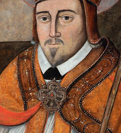 Zdjęcie nr 6: Nastawa ołtarzowa architektoniczna, jednoosiowa, jednokondygnacyjna z wydzieloną predellą i zwieńczeniem. Mensa drewniana. Kondygnacja ujęta parą kolumn o kompozytowych kapitelach podtrzymujących architraw i fryz oraz gzyms, nad polem środkowym formę wyłamane ku górze trójbocznie, występujące w osi podpór. W polu środkowym nisza w formie stojącego prostokąta ujętego prostą ramą; wewnątrz obraz Św. Grzegorz. W polu, ponad obrazem, główka aniołka ze skrzydłami.  W zwieńczeniu Oko Opatrzności w glorii promienistej, flankowane odcinkami przerwanego przyczółka oraz rzeźby Św. Piotr i Św. Andrzej umieszczone w osi podpór. Nastawa ujęta uszami utworzonymi z motywów stylizowanej małżowiny. Cokoły kolumn i predella dekorowane płycinami. Nisza w polu środkowym ujęta ornamentem roślinnym. u spodu fragmenty gzymsu dekorowane ornamentem roślinno-geometrycznym.Struktura polichromowana na czarno, profile srebrzone, motywy ornamentalne złocone. Na odwrocie portatylu napis: ANNO DNI 1761. DIE 7 …. IN ECCLESIA CATHEDRALI HOC ALTARE PORTATILE [CONSECR]ATUM EST AB ILUSTRISSIMO REVENDERISSIMO DOMINO TOMAE ZIENGO EPISCOPO&#039; AREOPOLITANO ET SUFRAGANO RIE ALBAE RUSSIAE CUSTODIE PRAELATIAE CATHEDRALI VILNENSI SECRETARIO MAGNE DUCATI LITHUANIAE CUI IMPOSITAE SUNT RELIQUIAE SANCTORUM EUTYCHII ANDFUANDI ET ALIIS MILIUM MARTYRUM ET QUORAM FIDEN … ET SIGILLO MUNIO.…. Pieczęć z herbem własnym Poniżej herb Zadzika i napis: ANTONIUS ZAUDZI CRAC CAPIT. VOTTO … HOC ALTARE PORTATILE ANNO 1761 CONSECRATUM ANNO 1847 SEPTEMBRIS 16 ILUSTRISSIMO REVENDERISSIMO DOMINO CASEMIRO DMOCHOWSKI EPISCOPO MITTER… SUFFR. CURANIENSE … EQUITE RECTIS ET INVENTIS INTROIS? SACER …FERIBUS RELIQUII SIGILLO EIUSDEM ILUSTRISSIMI EPISCOPI MUNITUM TESOR EGO JACOBUS CAROLEWICZ VICAR. ECCLEIAE CATHEDRALI VILNENSIS ORDINARIUS SANCTI STANISLAI TERIUM CLASSIQUES MPR&#039; [MANU PROPRIAE]