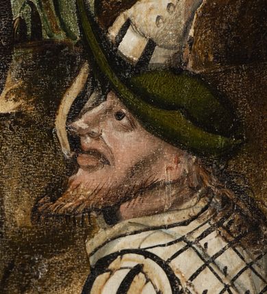 Zdjęcie nr 73: Obraz środkowy w kształcie stojącego prostokąta z przedstawieniem Matki Boskiej z Dzieciątkiem oraz św. Michała Archanioła i św. Katarzyny Aleksandryjskiej, ukazanych całopostaciowo, frontalnie, w typie Sacra Conversatione. Skrzydła dwustronnie malowane, dwustrefowe. Na awersach – skrzydło lewe: św. Jan Ewangelista, św. Stanisław; skrzydło prawe: św. Jan Chrzciciel, św. Mikołaj. Na rewersach – skrzydło lewe: Chrystus w Ogrojcu, Ecce Homo; skrzydło prawe: Biczowanie, Upadek pod krzyżem. W zwieńczeniu Ukrzyżowanie.