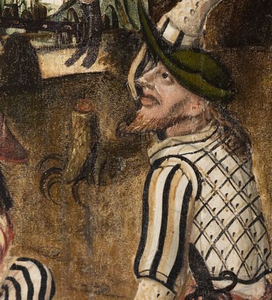 Zdjęcie nr 72: Obraz środkowy w kształcie stojącego prostokąta z przedstawieniem Matki Boskiej z Dzieciątkiem oraz św. Michała Archanioła i św. Katarzyny Aleksandryjskiej, ukazanych całopostaciowo, frontalnie, w typie Sacra Conversatione. Skrzydła dwustronnie malowane, dwustrefowe. Na awersach – skrzydło lewe: św. Jan Ewangelista, św. Stanisław; skrzydło prawe: św. Jan Chrzciciel, św. Mikołaj. Na rewersach – skrzydło lewe: Chrystus w Ogrojcu, Ecce Homo; skrzydło prawe: Biczowanie, Upadek pod krzyżem. W zwieńczeniu Ukrzyżowanie.