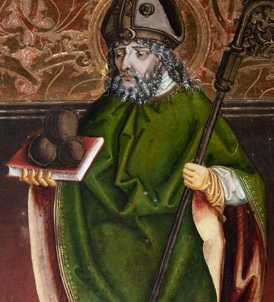 Zdjęcie nr 36: Obraz środkowy w kształcie stojącego prostokąta z przedstawieniem Matki Boskiej z Dzieciątkiem oraz św. Michała Archanioła i św. Katarzyny Aleksandryjskiej, ukazanych całopostaciowo, frontalnie, w typie Sacra Conversatione. Skrzydła dwustronnie malowane, dwustrefowe. Na awersach – skrzydło lewe: św. Jan Ewangelista, św. Stanisław; skrzydło prawe: św. Jan Chrzciciel, św. Mikołaj. Na rewersach – skrzydło lewe: Chrystus w Ogrojcu, Ecce Homo; skrzydło prawe: Biczowanie, Upadek pod krzyżem. W zwieńczeniu Ukrzyżowanie.