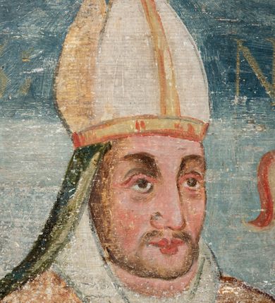 Zdjęcie nr 84: Obraz środkowy w kształcie stojącego prostokąta z przedstawieniem Matki Boskiej z Dzieciątkiem oraz św. Michała Archanioła i św. Katarzyny Aleksandryjskiej, ukazanych całopostaciowo, frontalnie, w typie Sacra Conversatione. Skrzydła dwustronnie malowane, dwustrefowe. Na awersach – skrzydło lewe: św. Jan Ewangelista, św. Stanisław; skrzydło prawe: św. Jan Chrzciciel, św. Mikołaj. Na rewersach – skrzydło lewe: Chrystus w Ogrojcu, Ecce Homo; skrzydło prawe: Biczowanie, Upadek pod krzyżem. W zwieńczeniu Ukrzyżowanie.