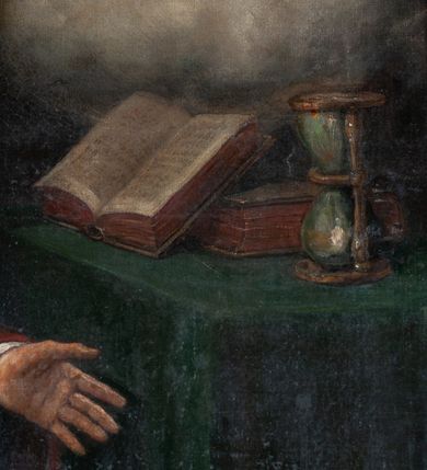 Zdjęcie nr 21: Ołtarz architektoniczny, jednokondygnacyjny, jednoosiowy, w formie aediculi, na cokole. Mensa w formie prostopadłościanu ujętego w dwie grube kolumny o kapitelach roślinnych, stojących na cokołach, z profilowaną płyciną w polu. W czterech rogach figury czterech cnót kardynalnych: Wstrzemięźliwości, Męstwa, Sprawiedliwości i niezidentyfikowanej postaci kobiecej z mieczem i czarą ognia (Roztropność?). Pole środkowe nastawy flankowane jest dwiema parami kolumn na cokołach, o kapitelach kompozytowych, które podtrzymują łuk nadwieszony. Ołtarz wieńczy gzyms o fantazyjnym zarysie, zbliżonym do trójkąta, który w partii środkowej wyłamuje się, przybierając kształt prostokąta zwieńczonego trójkątnie. W partii  cokołów kolumn kartusze z herbami Krakowa i Uniwersytetu Krakowskiego. Trzony wewnętrznej pary kolumn dekorowane spiralną opaską o motywach geometrycznych, zewnętrznej zaś indywidualną dekoracją geometryczną. Obie pary kolumn ujęte cęgami z medalionami z wizerunkami Kazimierza Jagiellończyka i Klemensa VIII. Medaliony dekorowane perełkowaniem i ornamentem roślinnym. Archiwolta łuku ozdobiona ornamentem z motywem palmety i maswerkiem. W polu środkowym obraz św. Jana Kantego w ramie z dekoracją geometryczną. W tympanonie płaskorzeźba z przedstawieniem pelikana karmiącego pisklęta w gnieździe. W partii pomiędzy arkadą a gzymsem wieńczącym trzy kartusze z herbami Polski (Orzeł Biały), Litwy (Pogoń) i Rusi (Michał Archanioł).
Gzyms wieńczący dekorowany ornamentem roślinnym z motywem palmety, liści, perełkowania oraz lilii heraldycznej. Całość zwieńczona krzyżem. 
