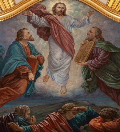 Zdjęcie nr 4: Ołtarz przyścienny, architektoniczny, jednoosiowy, jednokondygnacyjny ze zwieńczeniem. Mensa marmurowa, prostopadłościenna, brzegiem profilowana. Antepedium podzielone na trzy pola za pomocą wolutowych konsoli dekorowanych po bokach akantem, dźwigających imposty z płyciną i gwiazdą. W skrajnych osiach analogiczne konsole, ustawione ukośnie względem struktury mensy. W polu środkowym o metalowym froncie odlewany medalion z monogramem IHS ujętym w wieniec. W polach bocznych odlewane, złocone motywy kwiatowe. 

Nastawa ołtarzowa na wysokim, podwójnym cokole, ujęta ustawionymi naprzemiennie pod kątem dwiema parami filarów opiętych pilastrami oraz dwiema parami kolumn. Podpory o kapitelach kompozytowych. Kolumny wewnętrzne stoją na cokołach, a zewnętrzne podtrzymywane są przez konsole. Filary dźwigają wyłamane w ich partii belkowanie, przerwane nad polem środkowym z silnie wystającym, profilowanym gzymsem, kolumny zaś unoszą imposty. Na osi kolumn skrajnych przerwany wolutowy przyczółek  z pełnoplastycznymi, figurami siedzących aniołów. Na osi kolumn wewnętrznych figury  stojących świętych biskupów, po prawej św. Stanisław, a po lewej św. Wojciech. W polu ołtarza nisza w kształcie stojącego prostokąta zamkniętego łukiem półkolistym nadwieszonym, ujęta złoconą i profilowaną ramą. Wewnątrz mniejsza prostokątna płycina mieszcząca obraz Matki Boskiej z Dzieciątkiem (Matka Boska Makowska). Zwieńczenie o wklęsło-wypukłych formach ujęte spływami wolutowymi, zamknięte u góry profilowanym gzymsem o falistym zarysie. W polu obraz Przemienienia Pańskiego o kształcie stojącego prostokąta zamkniętego łukiem wklęsło-wypukłym, o ściętych dolnych narożach i lekko wklęsłych bokach, umieszczony na tle glorii promienistej. Powyżej, na osi srebrzona gołębica Ducha Świętego. Cokoły dekorowane płycinami ze stylizowanym, wolutowo skręconym akantem. Trzony pilastrów nałożoną, złoconą dekoracją utworzoną w winorośli. Fryz zdobiony kwadratowymi płycinami z rozetami. Struktura polichromowana na kolor jasnobeżowy z elementami zieleni; ornamentyka oraz detal architektoniczny złocone.