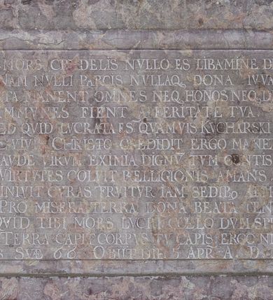 Zdjęcie nr 27: Strukturę architektoniczną kaplicy, wzniesionej na rzucie kwadratu ze ściętymi od północy narożami i sklepionej krzyżowo z lunetami spływającymi na wsporniki w kształcie kapiteli jońskich, podkreśla ornament złożony z motywów roślinnych. Szwy sklepienne pokrywa wić z liści i owoców wawrzynu miejscami przewiązana skrzyżowaną wstęgą. Pola sklepienia wypełniają medaliony z przedstawieniami czterech ewangelistów w ramach zdobionych ornamentem okuciowym, dzbany z kwiatami lilii, z uszami o motywach antropomorficznych oraz wici roślinne m. in. z motywami kwiatów lilii, falującymi wstęgami, zwisami z owoców oraz z tkaninami. Na ścianach sceny: Św. Stanisław wskrzeszający Piotrowina, Św. Wojciech, Przemienienie Pańskie na górze Tabor oraz kartusze herbowe. Kolorystyka pastelowa z przewagą zieleni, czerwieni i beżu.